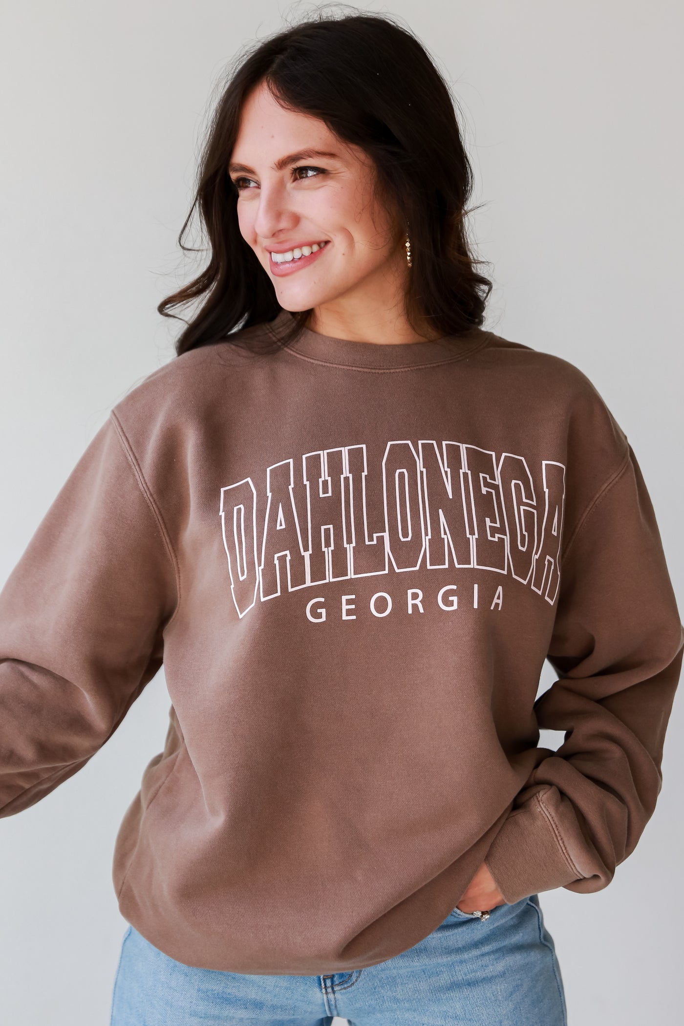 Brown Dahlonega Georgia Sweatshirt on model