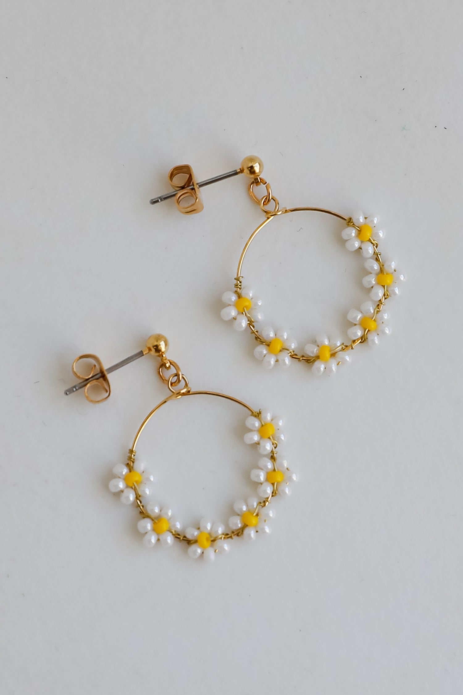 Cute Circle Beaded Flower Drop Earrings Floral Earrings Dress Up