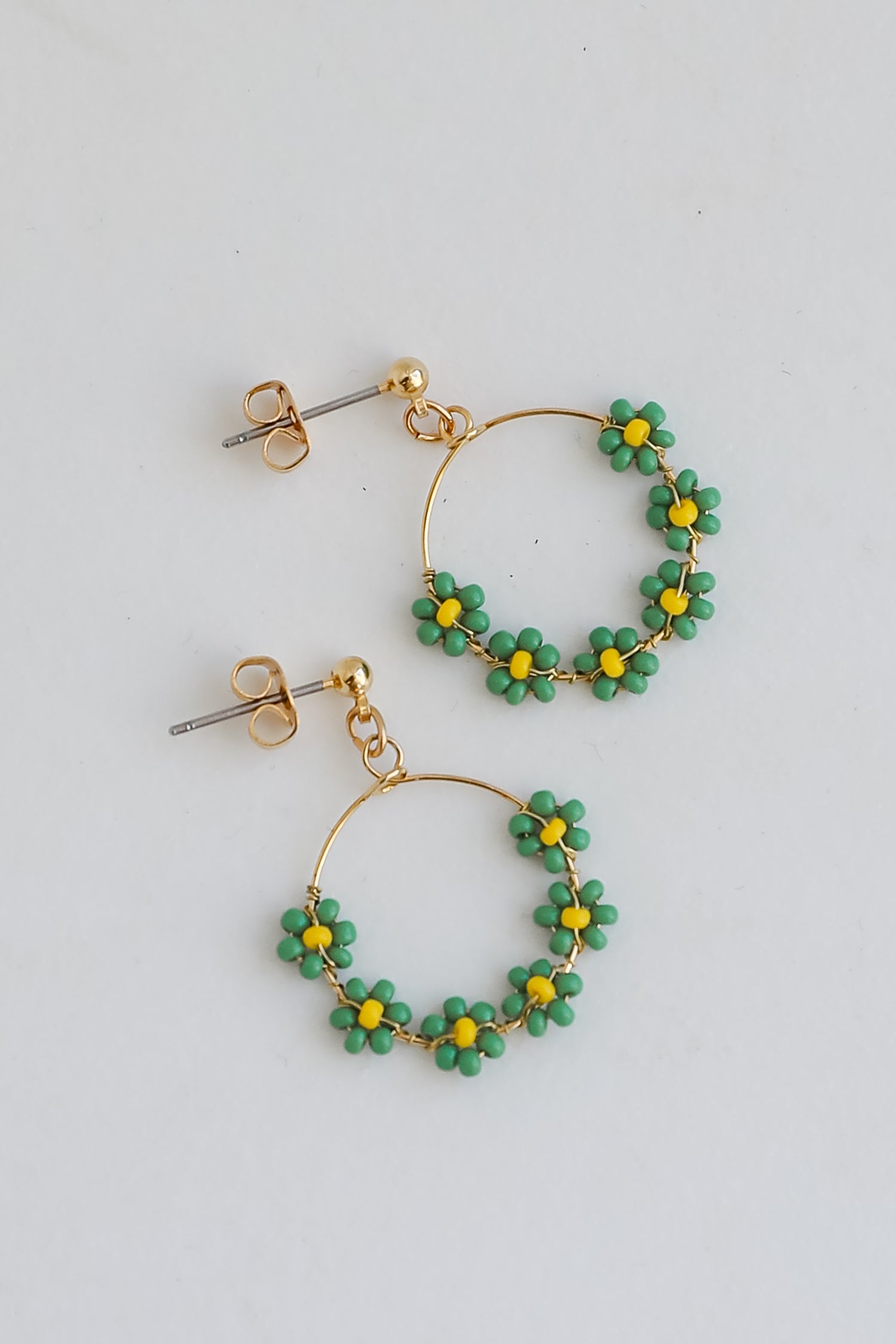 Cute Circle Beaded Flower Drop Earrings Floral Earrings Dress Up