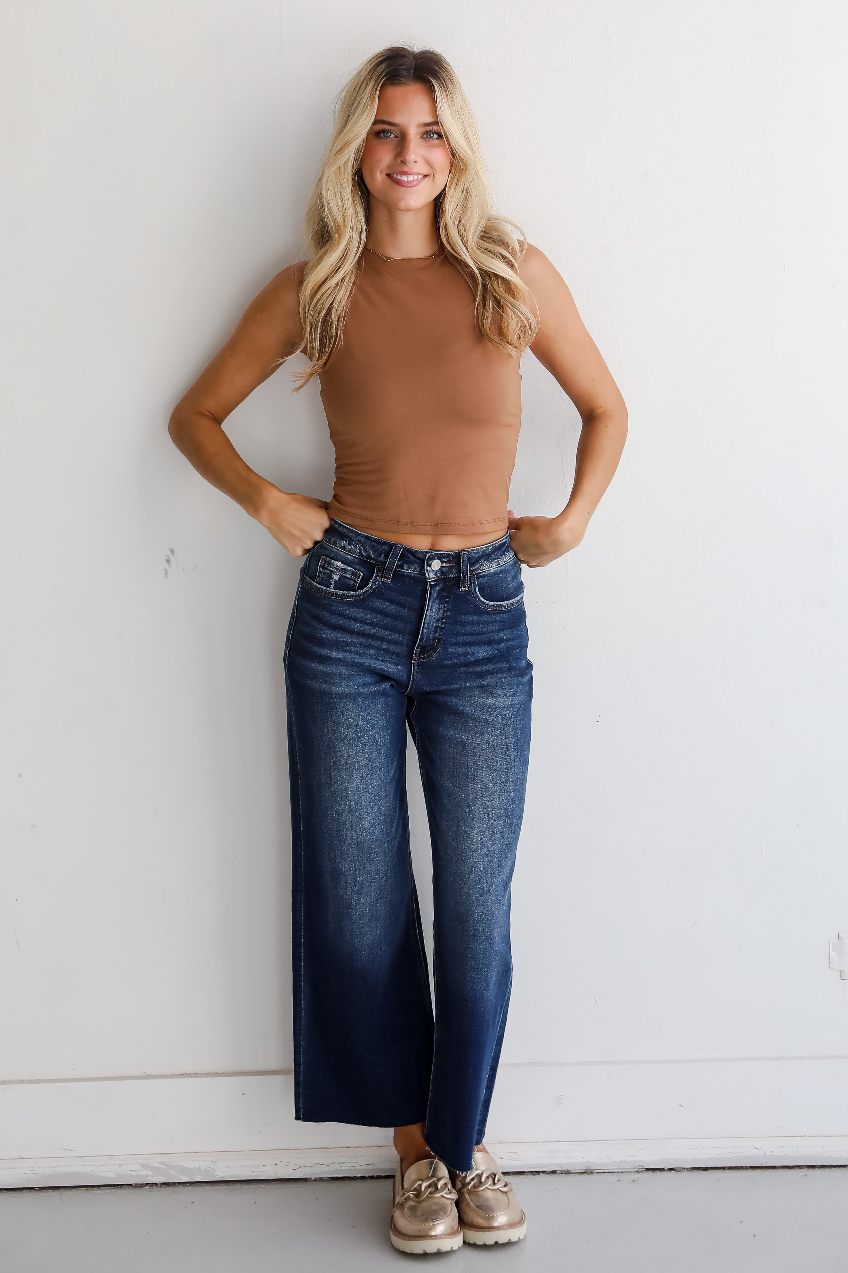 Sarah Dark Wash Tummy Control Wide Leg Jeans