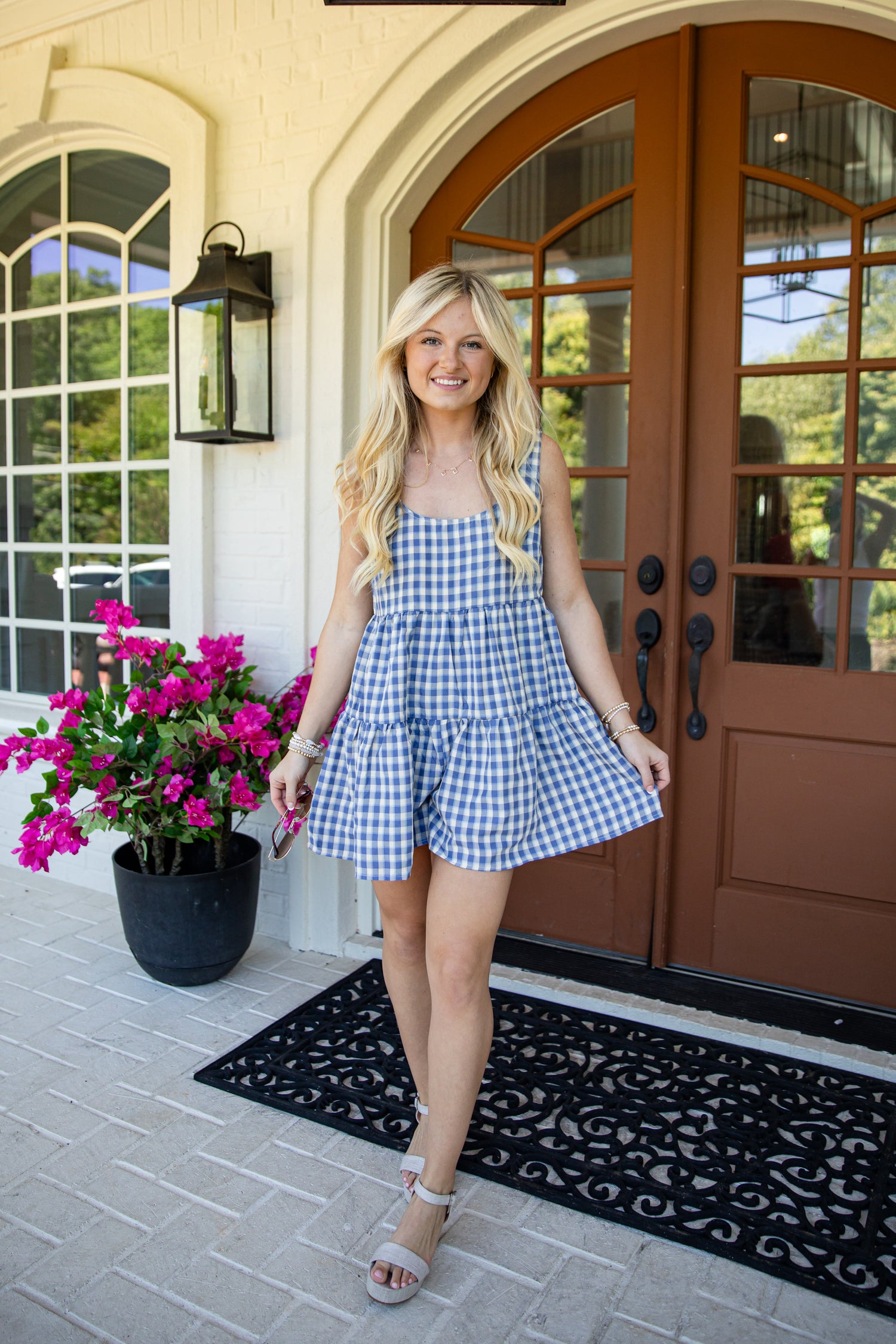Cute Denim Blue Gingham Romper | Trendy Women's Romper