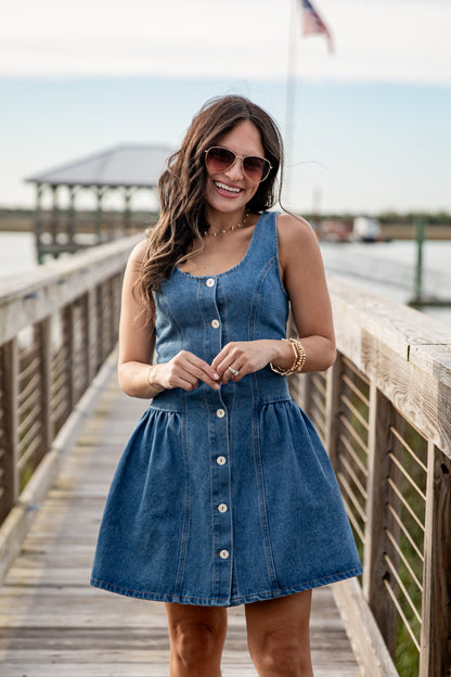 Denim Button Front Mini Dress | Trendy Women's Dresses