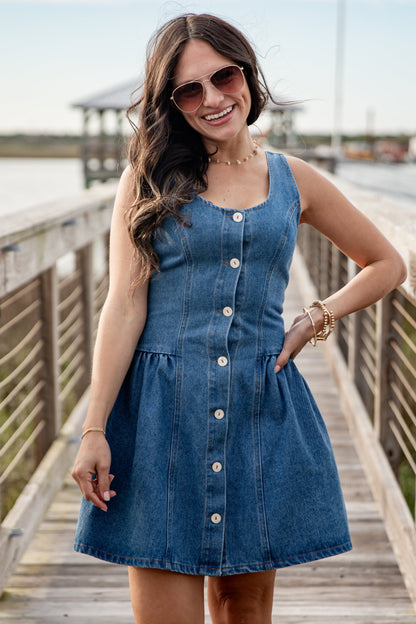 Denim Button Front Mini Dress | Trendy Women's Dresses