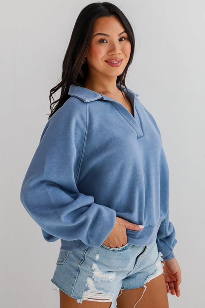 Comfy Culture Denim Collared Pullover