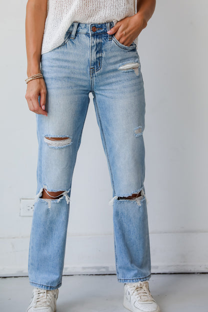 Eliza Medium Wash High-Rise Straight Leg Distressed Jeans