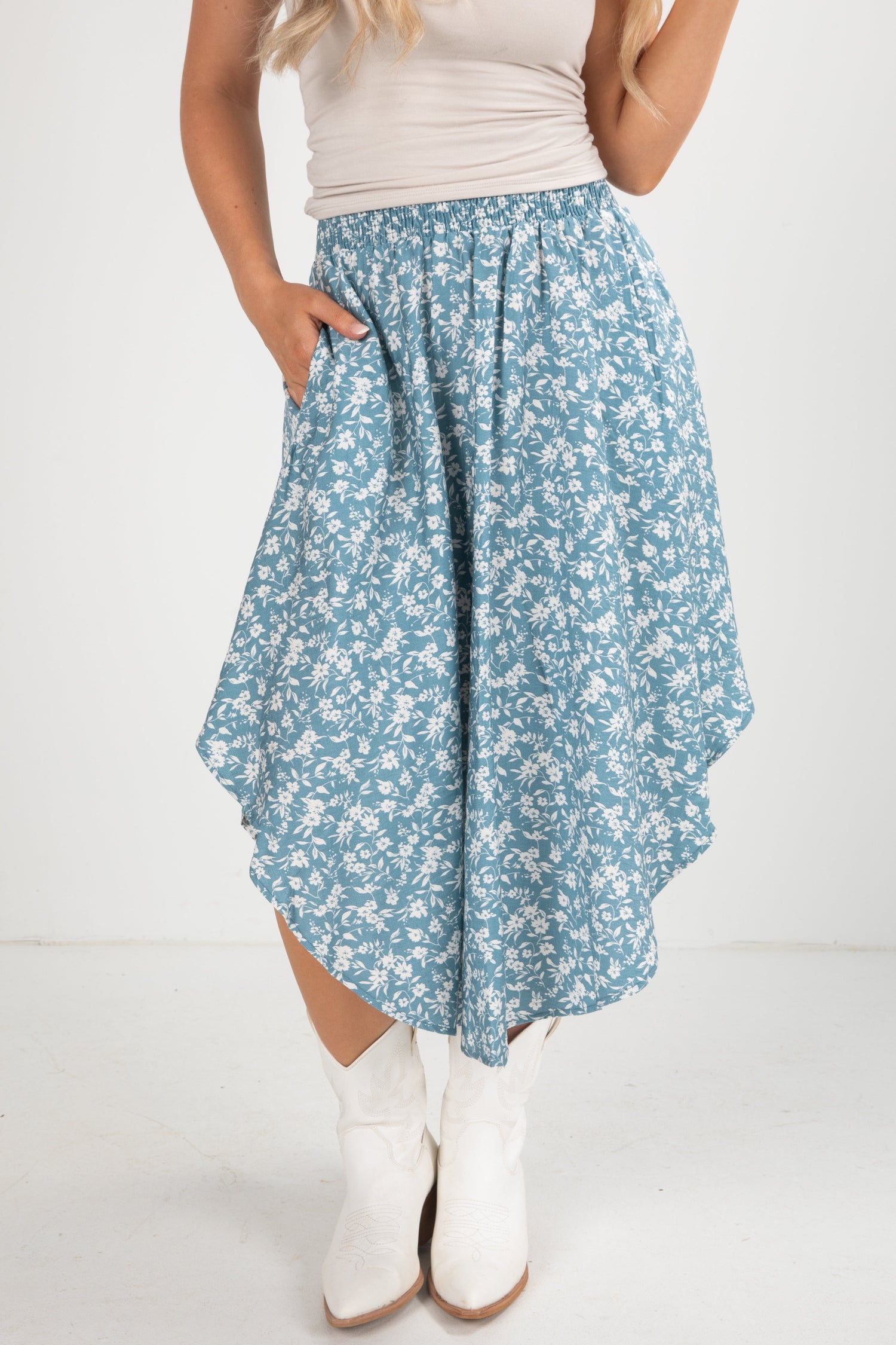 Cute Denim Floral Midi Skirt Trendy Skirts For Women Dress Up