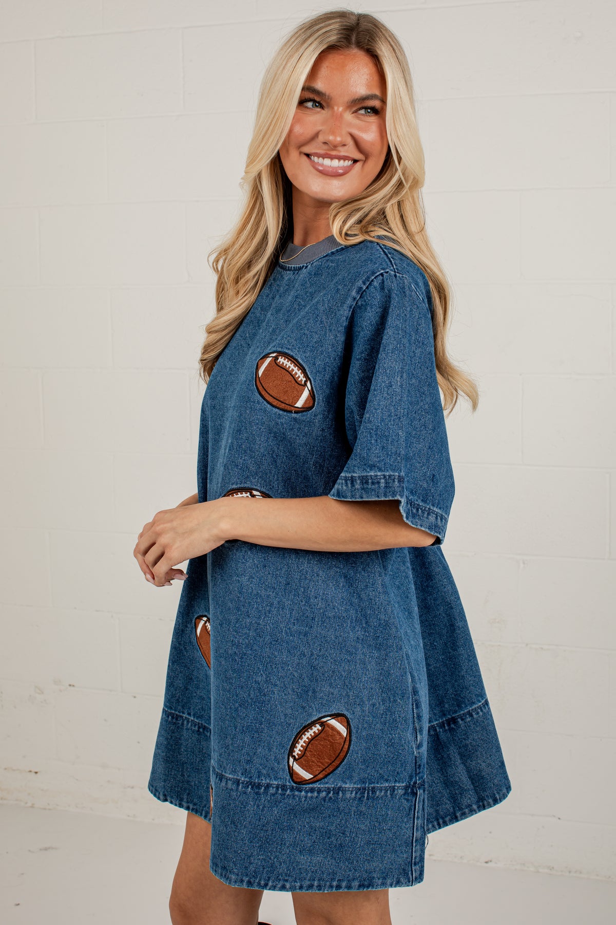 End Zone Energy Football Denim Mini Dress