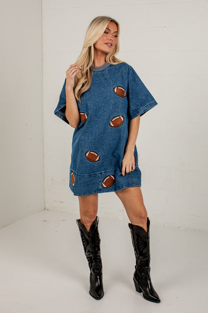 End Zone Energy Football Denim Mini Dress