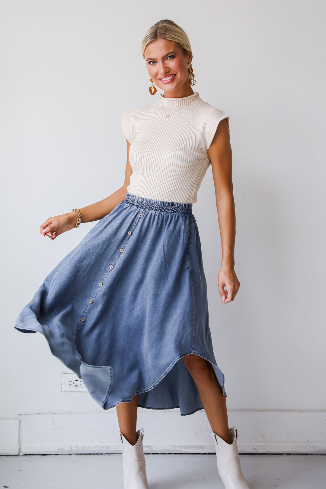 Pleasant Perception Denim Midi Skirt