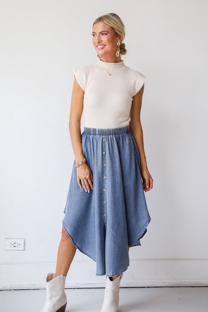 Pleasant Perception Denim Midi Skirt