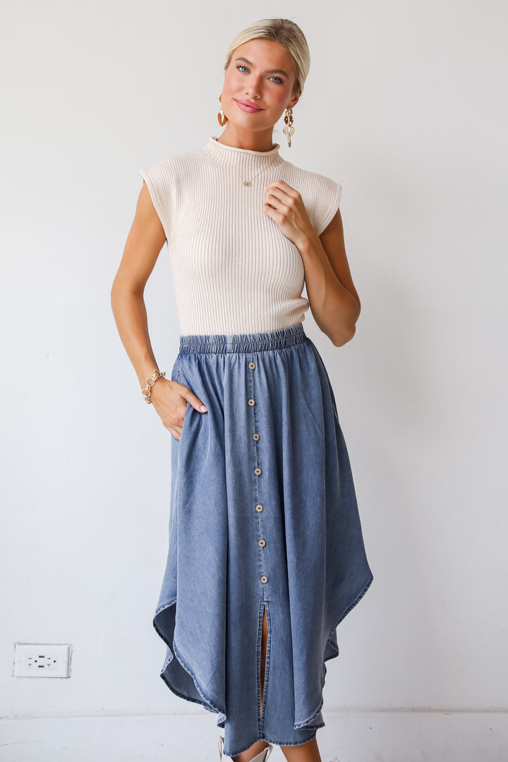 Pleasant Perception Denim Midi Skirt