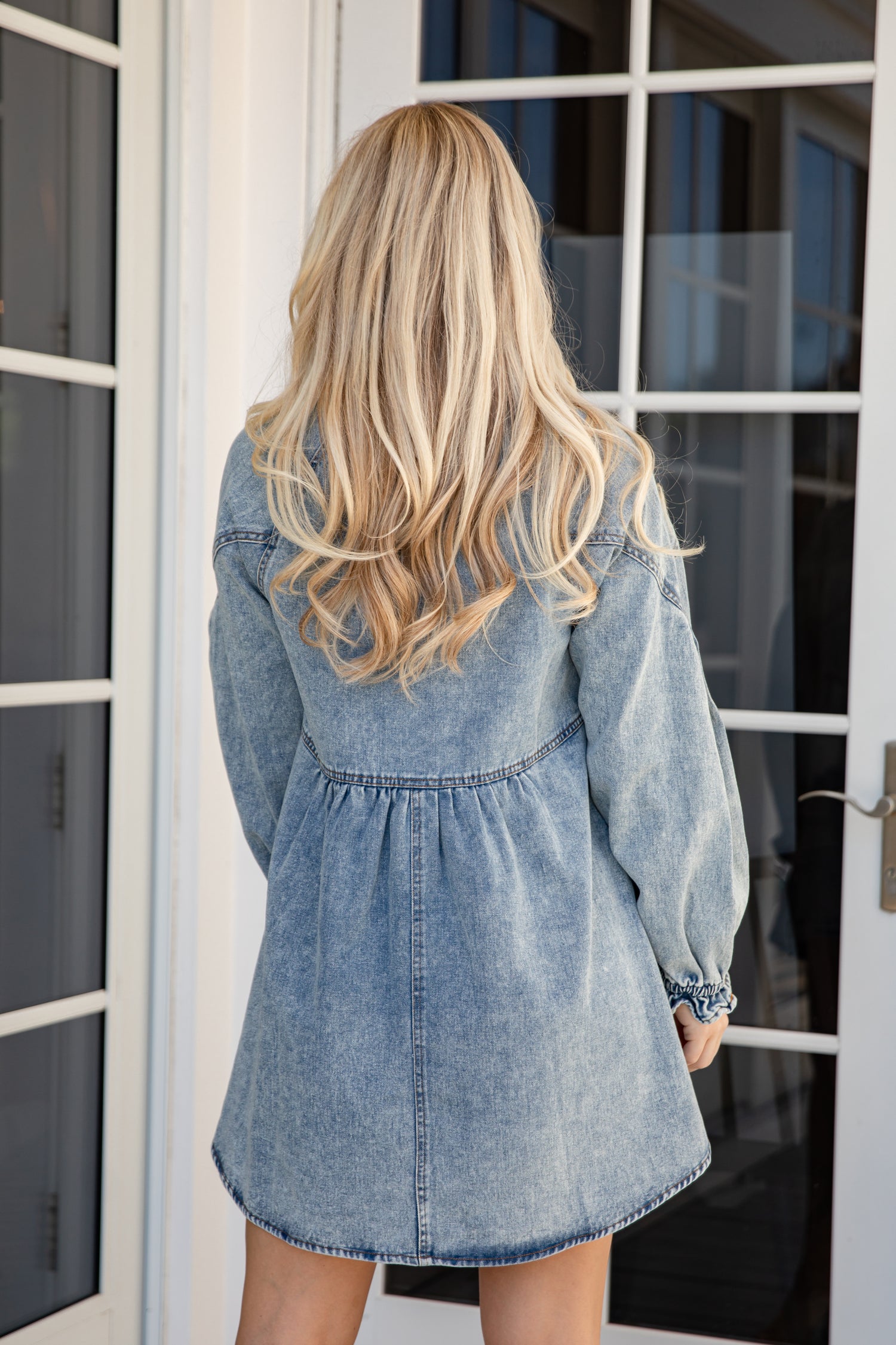 denim mini dress for women Ready to Charm Medium Wash Short Sleeve Denim Mini Dress