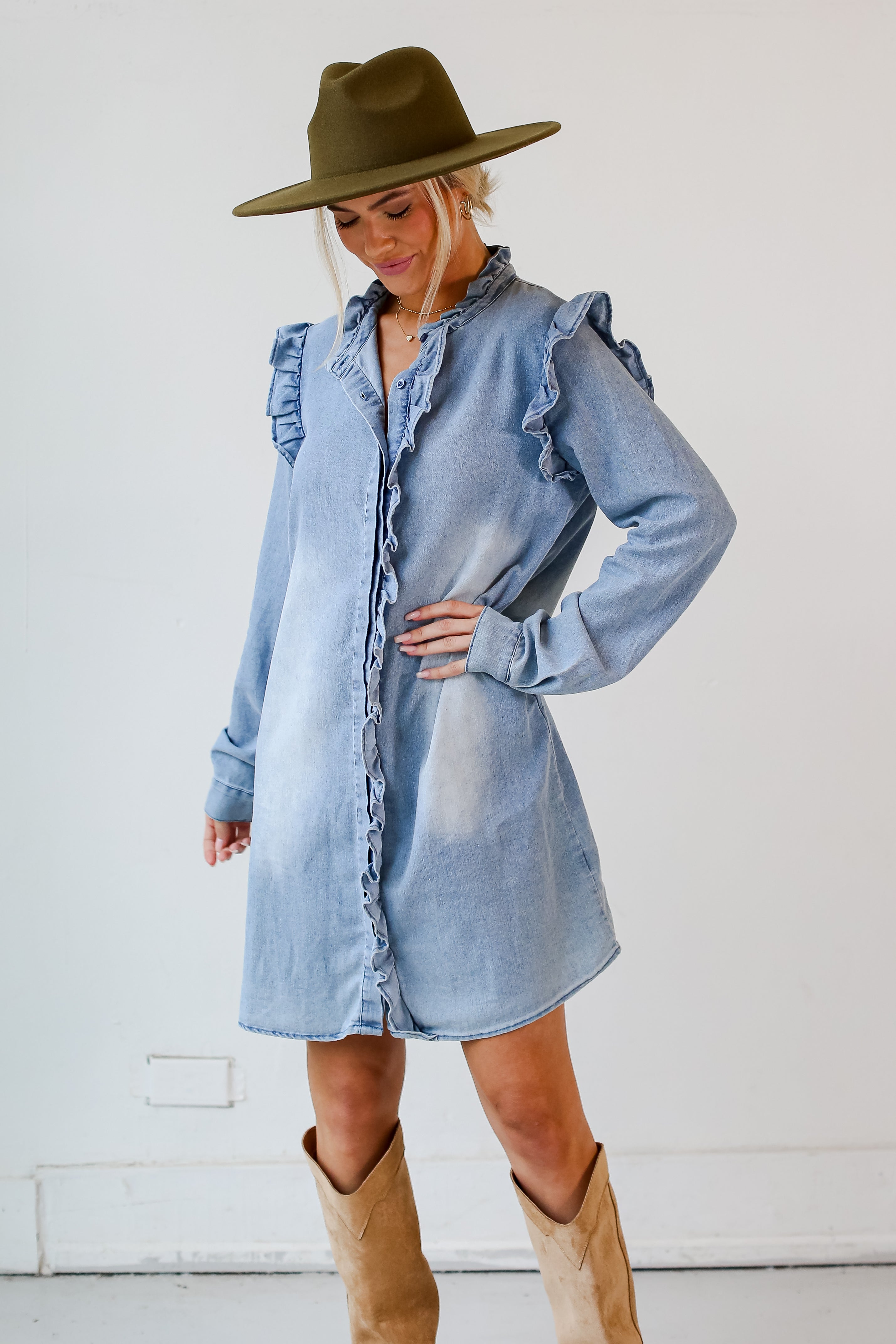 Denim Mini Dress front view