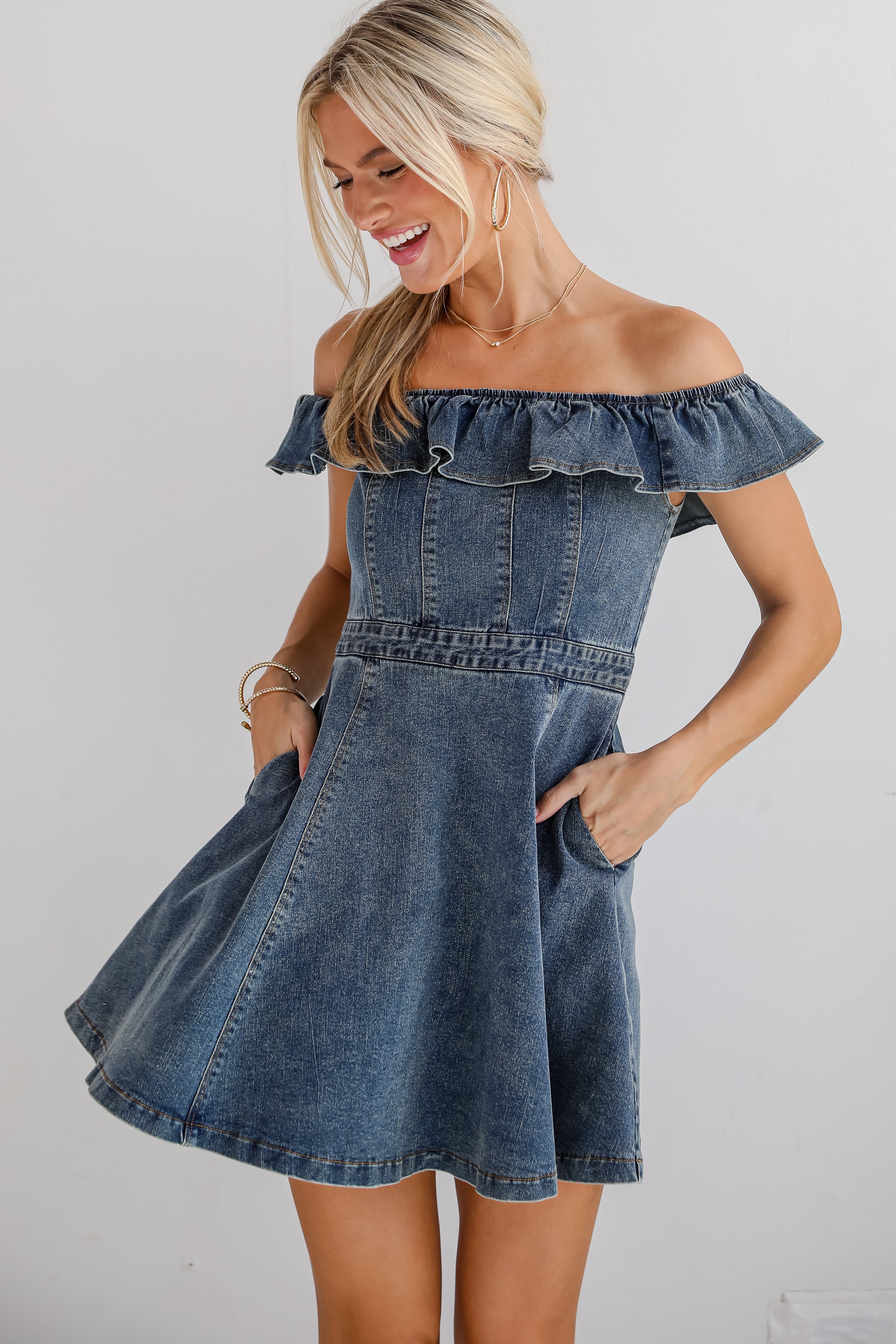 Guess 2024 denim dress off the shoulder $128