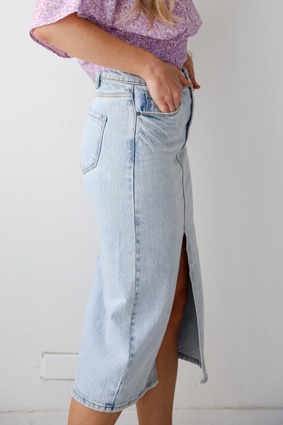 Light Wash Denim Midi Skirt with slit