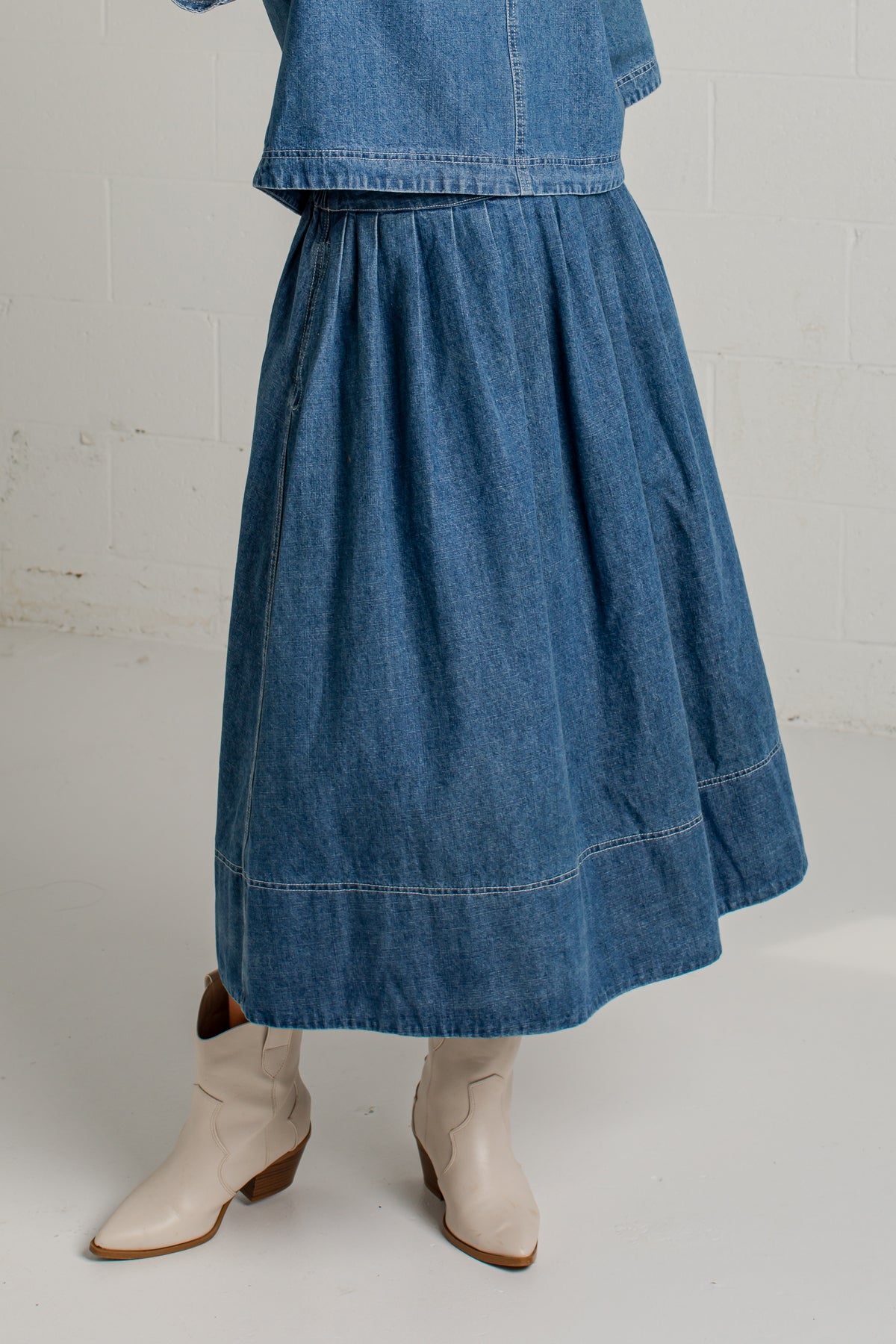 Blue Hour Pleated Denim Maxi Skirt