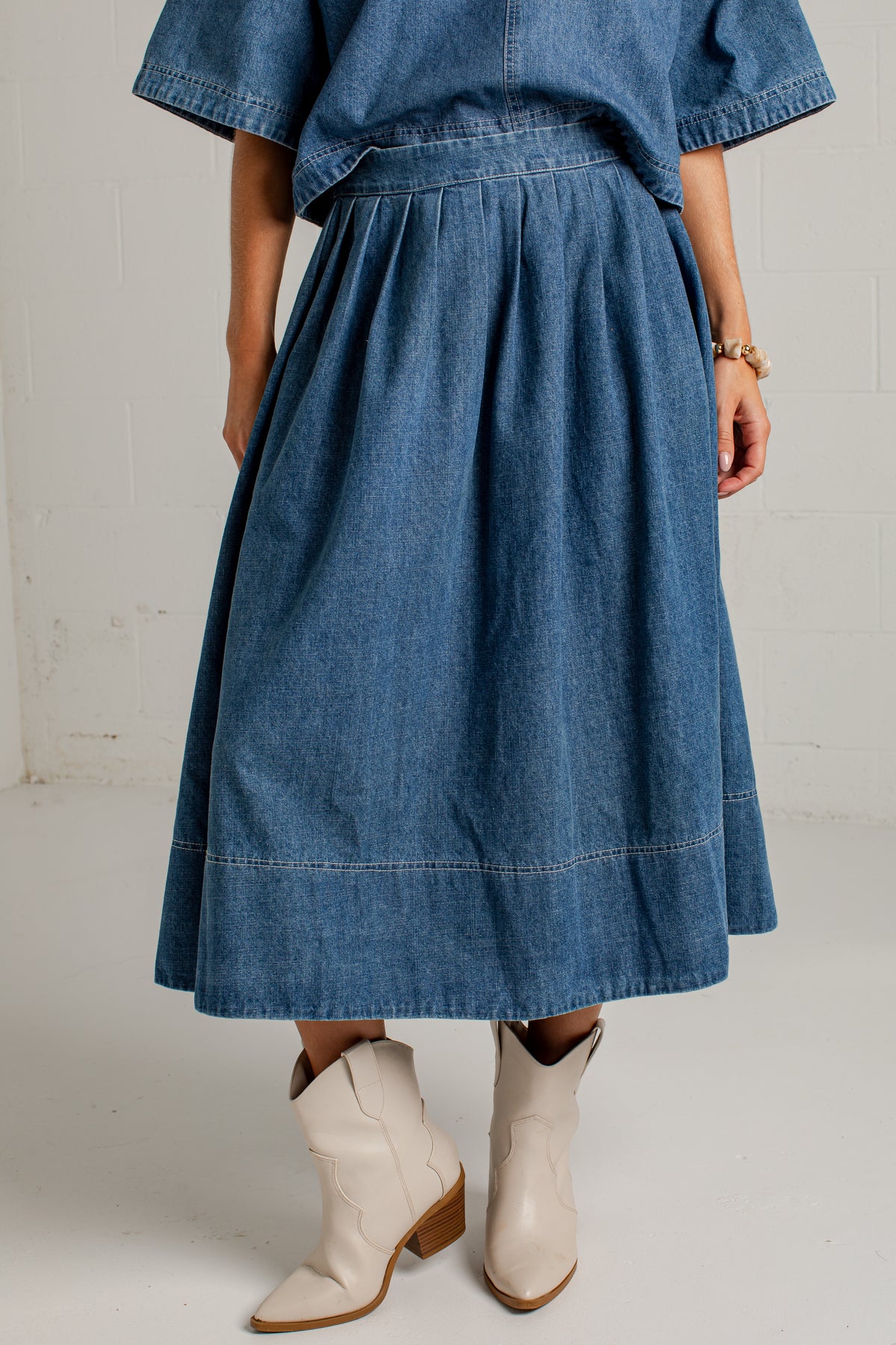 Blue Hour Pleated Denim Maxi Skirt