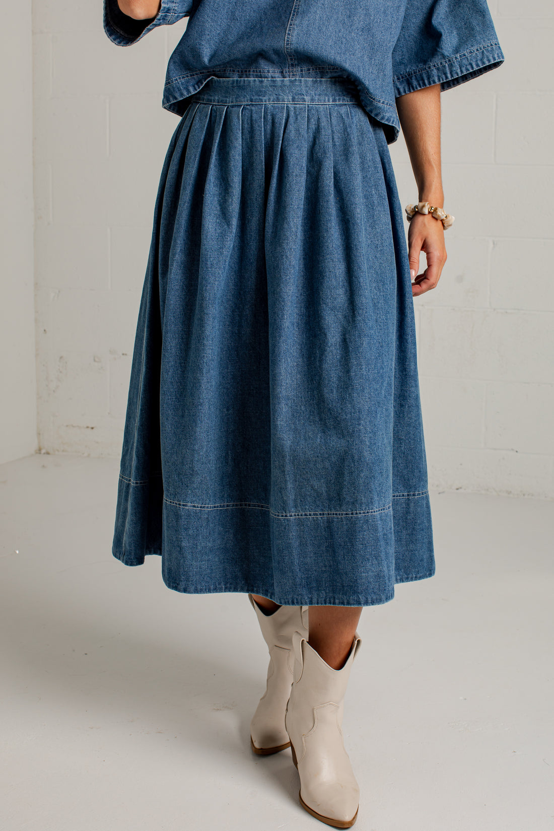 Blue Hour Pleated Denim Maxi Skirt