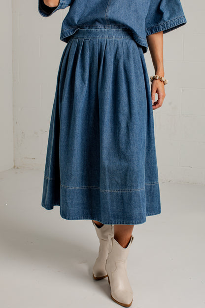 Blue Hour Pleated Denim Maxi Skirt