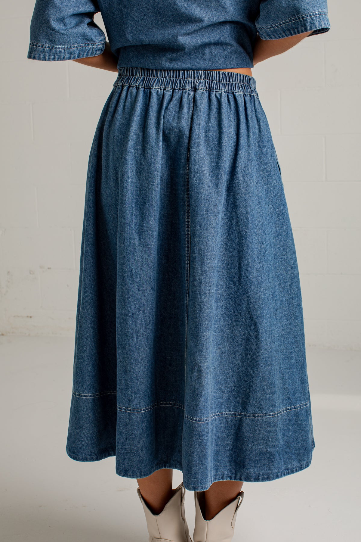 Blue Hour Pleated Denim Maxi Skirt