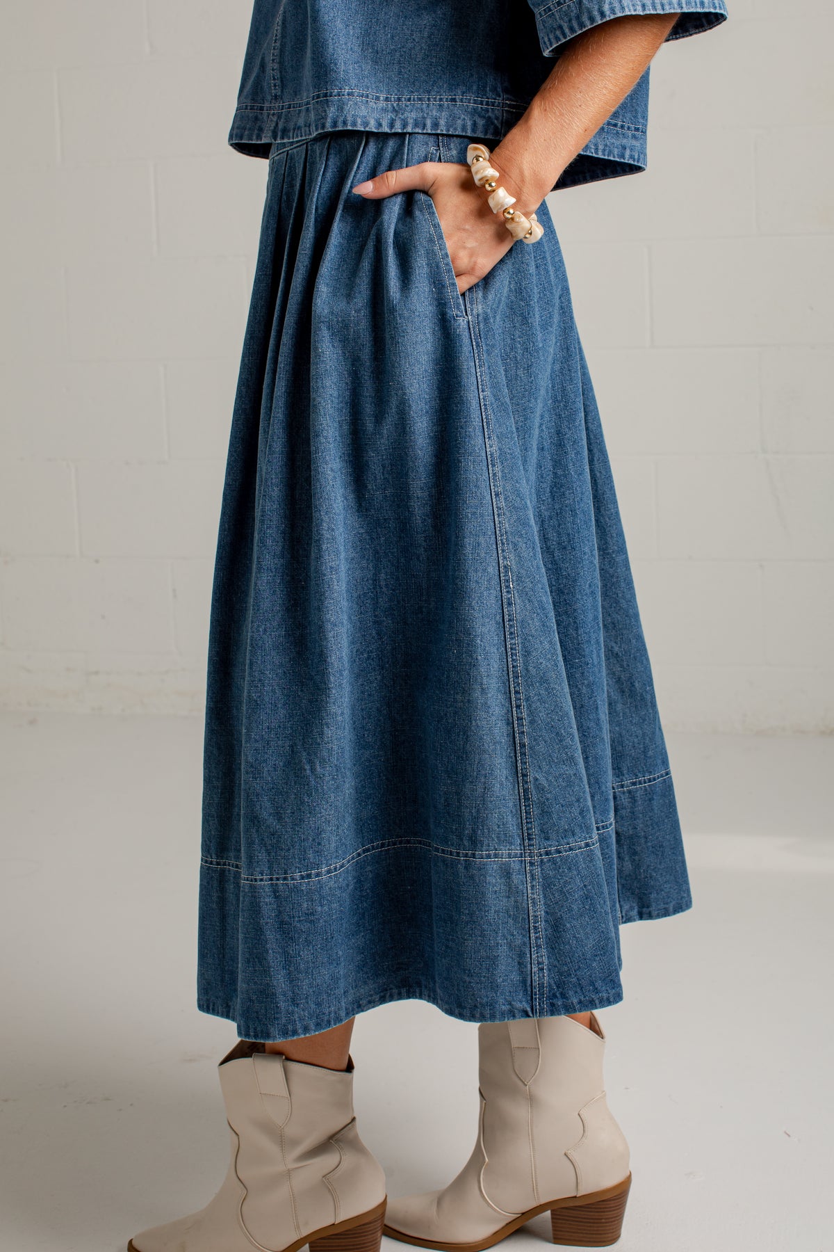 Blue Hour Pleated Denim Maxi Skirt