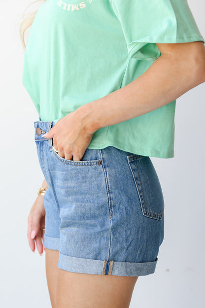 Medium Wash Denim Shorts side view