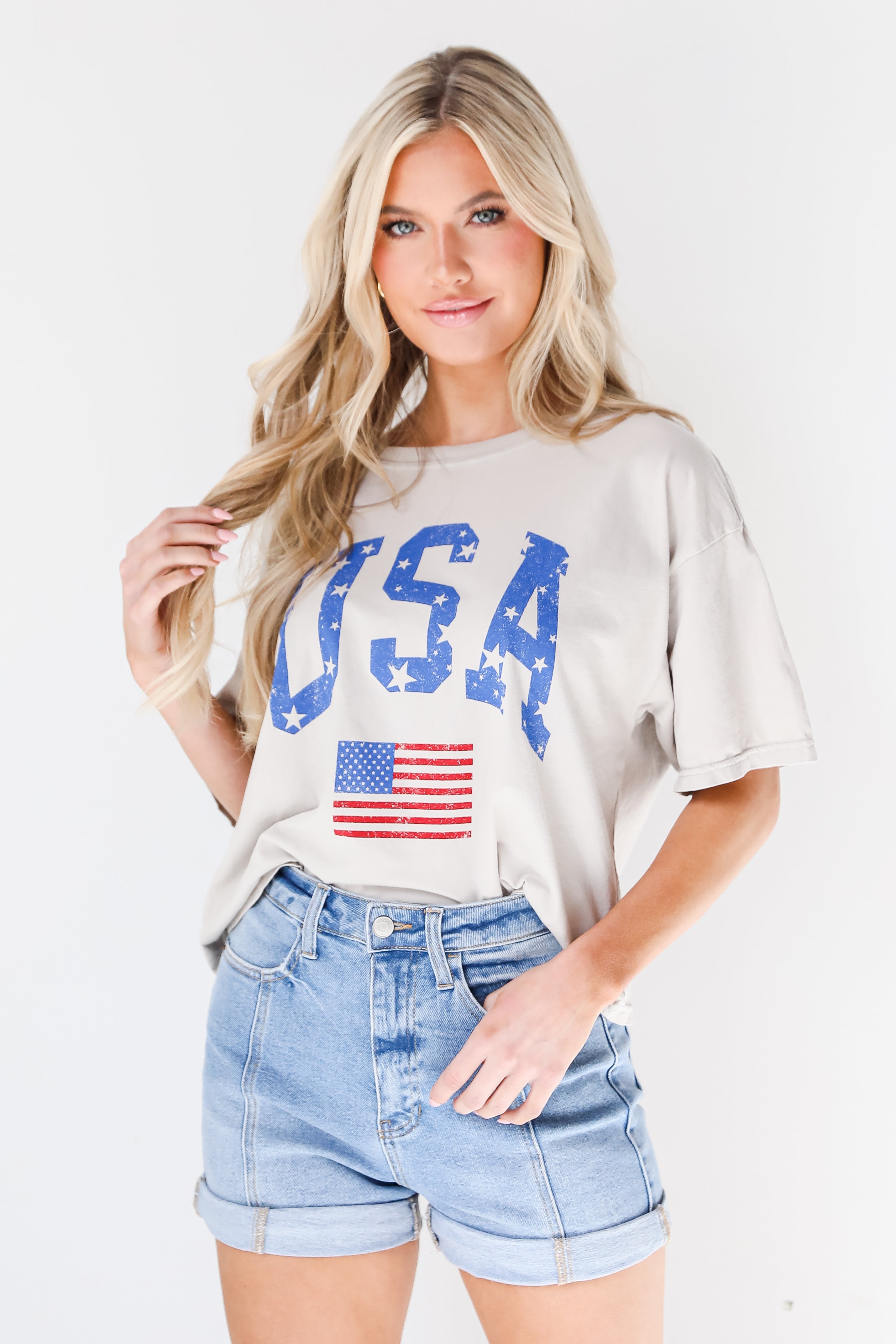 light wash Denim Shorts front view