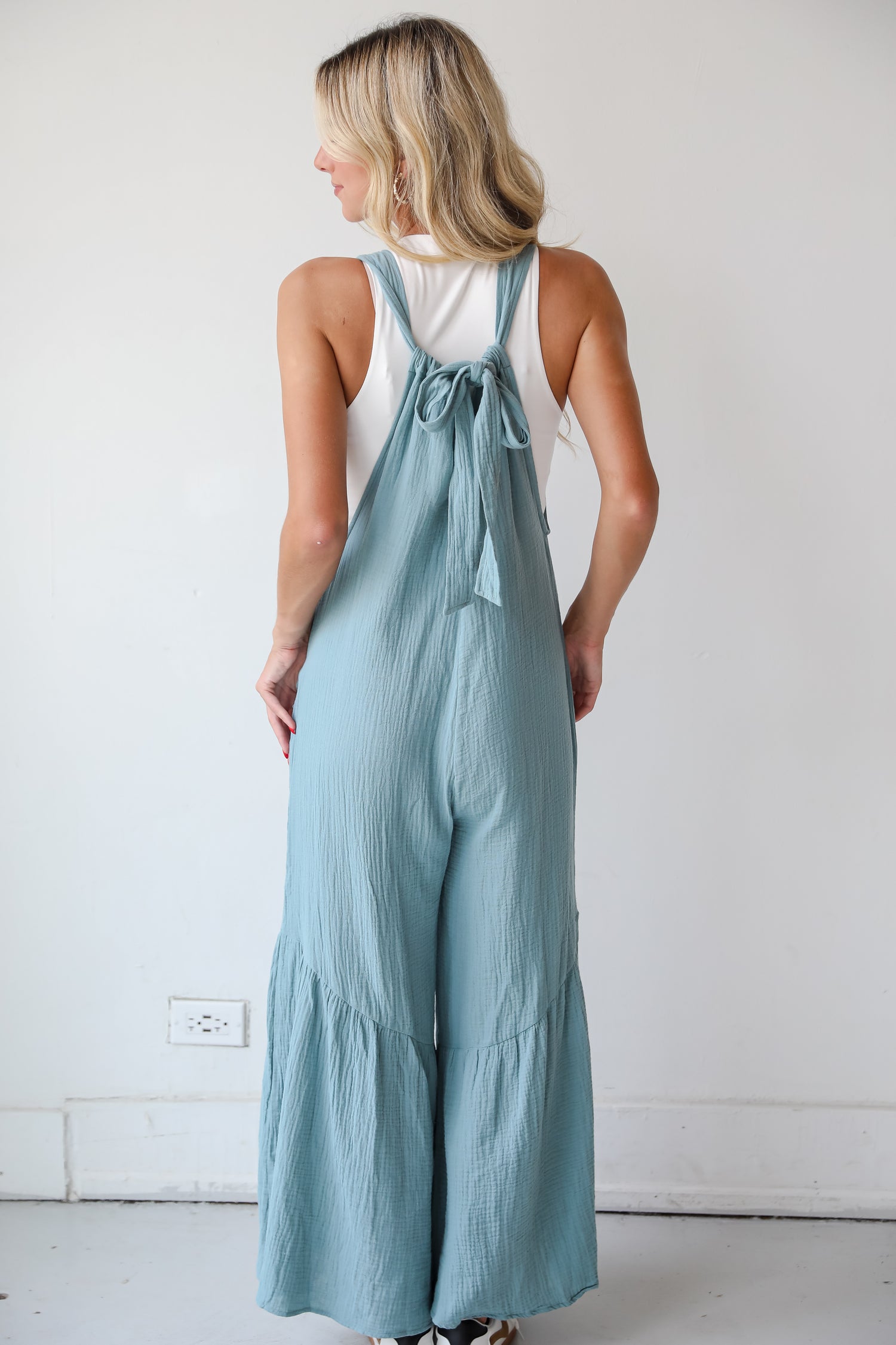 Picture Perfect Light Blue Linen Wide Leg Jumpsuit