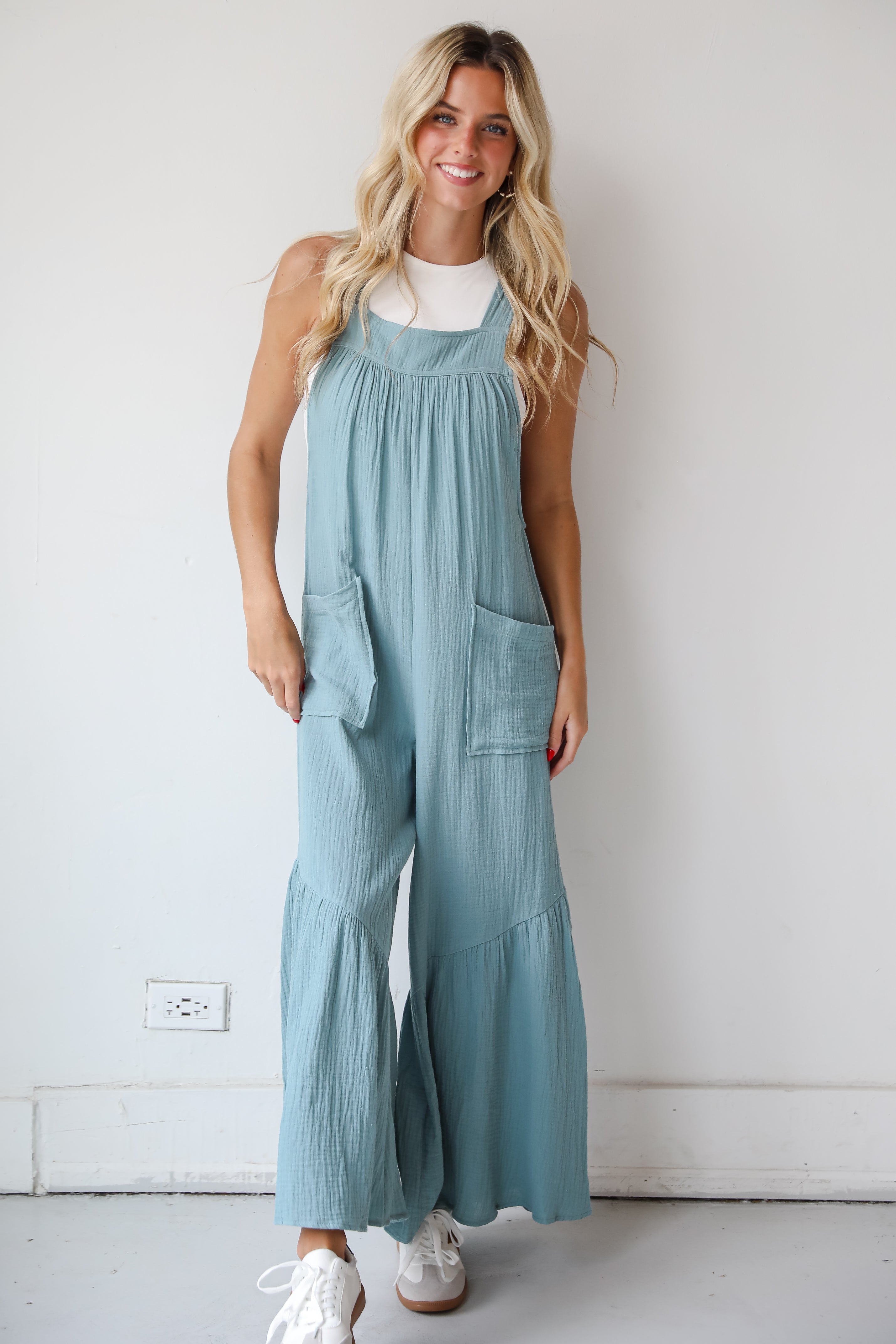 Picture Perfect Light Blue Linen Wide Leg Jumpsuit