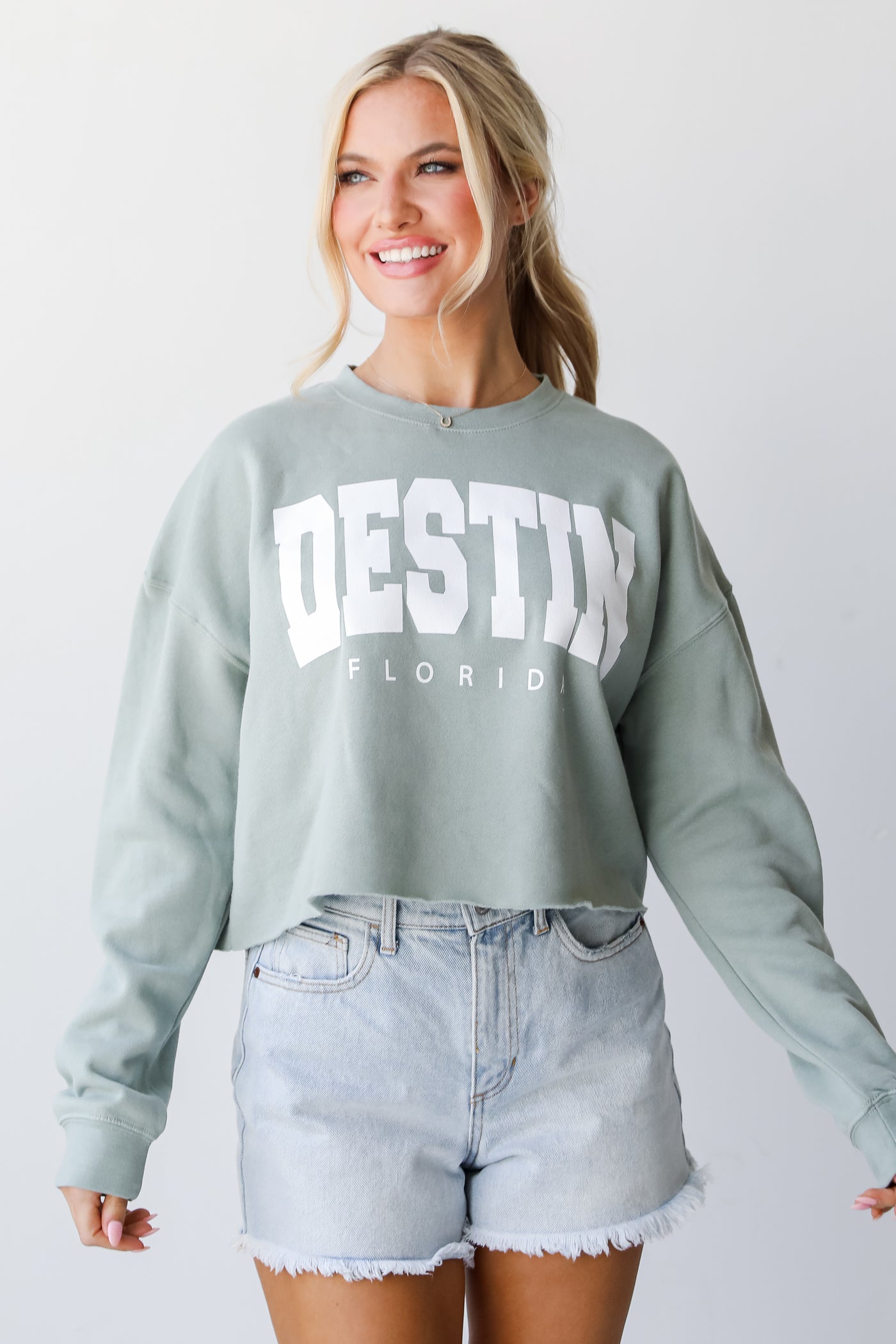 Sage Destin Florida Cropped Pullover front view