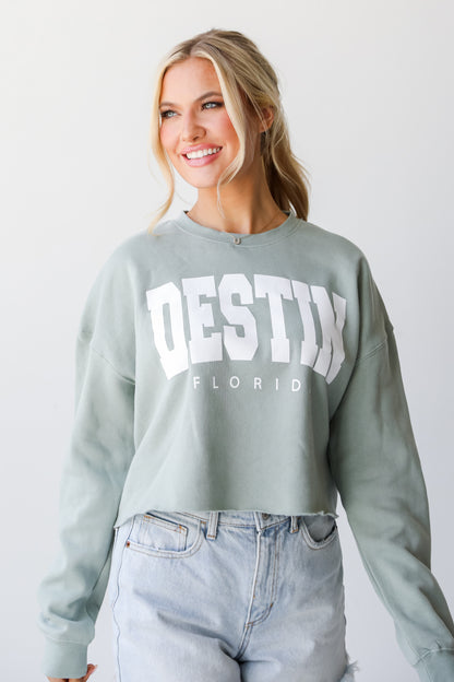 Sage Destin Florida Cropped Sweatshirt. Graphic Sweatshirt. Florida Oversized Sweatshirt.