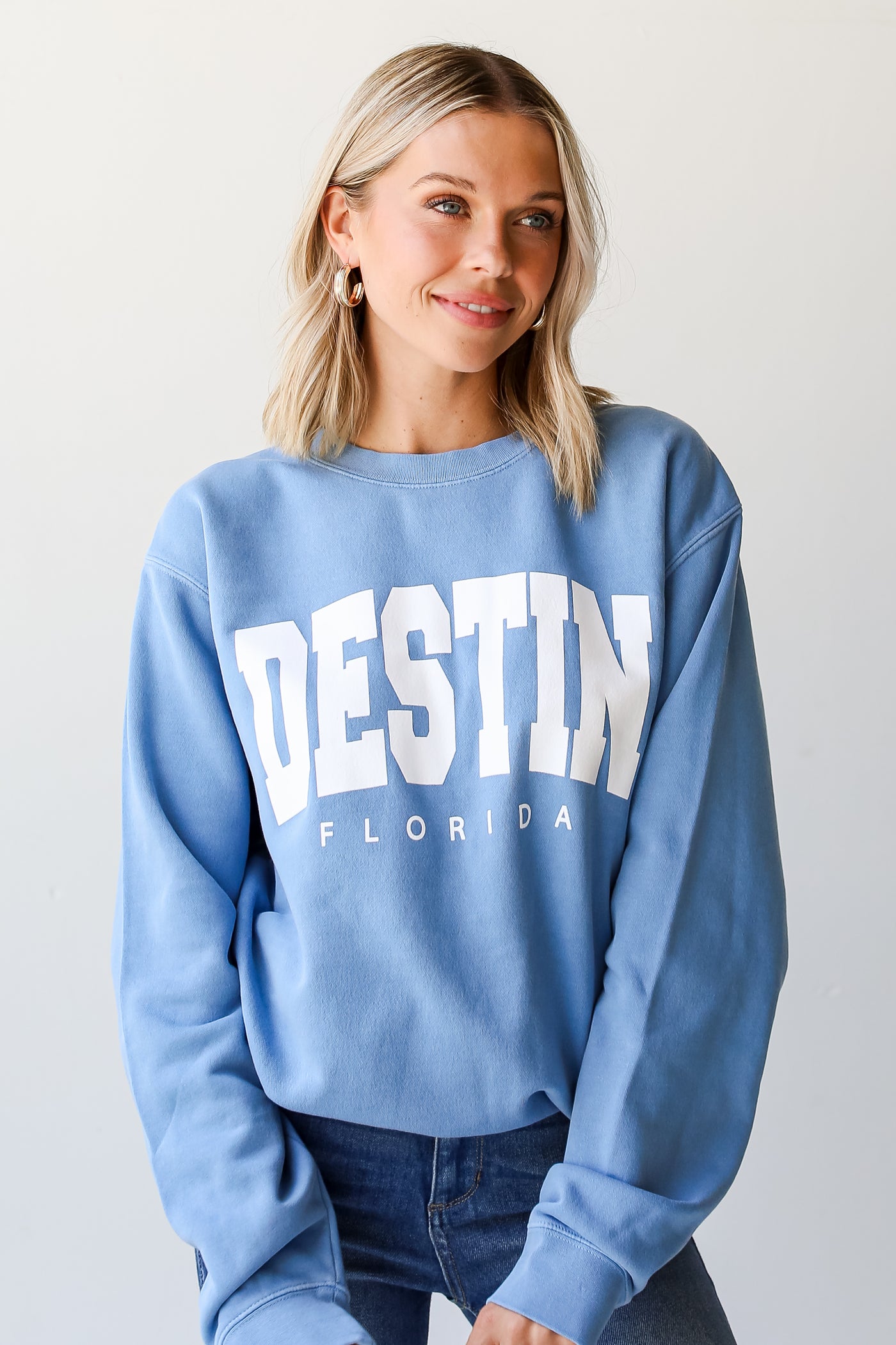 Blue Destin Florida Block Letter Pullover. Oversized Comfy Sweatshirt. Florida Sweatshirt