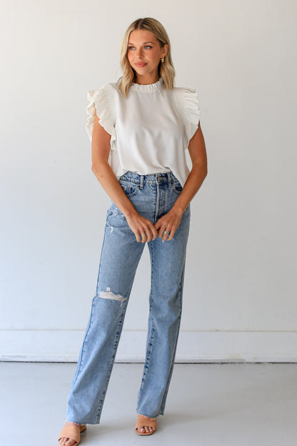 Distressed Dad Jeans on dress up model