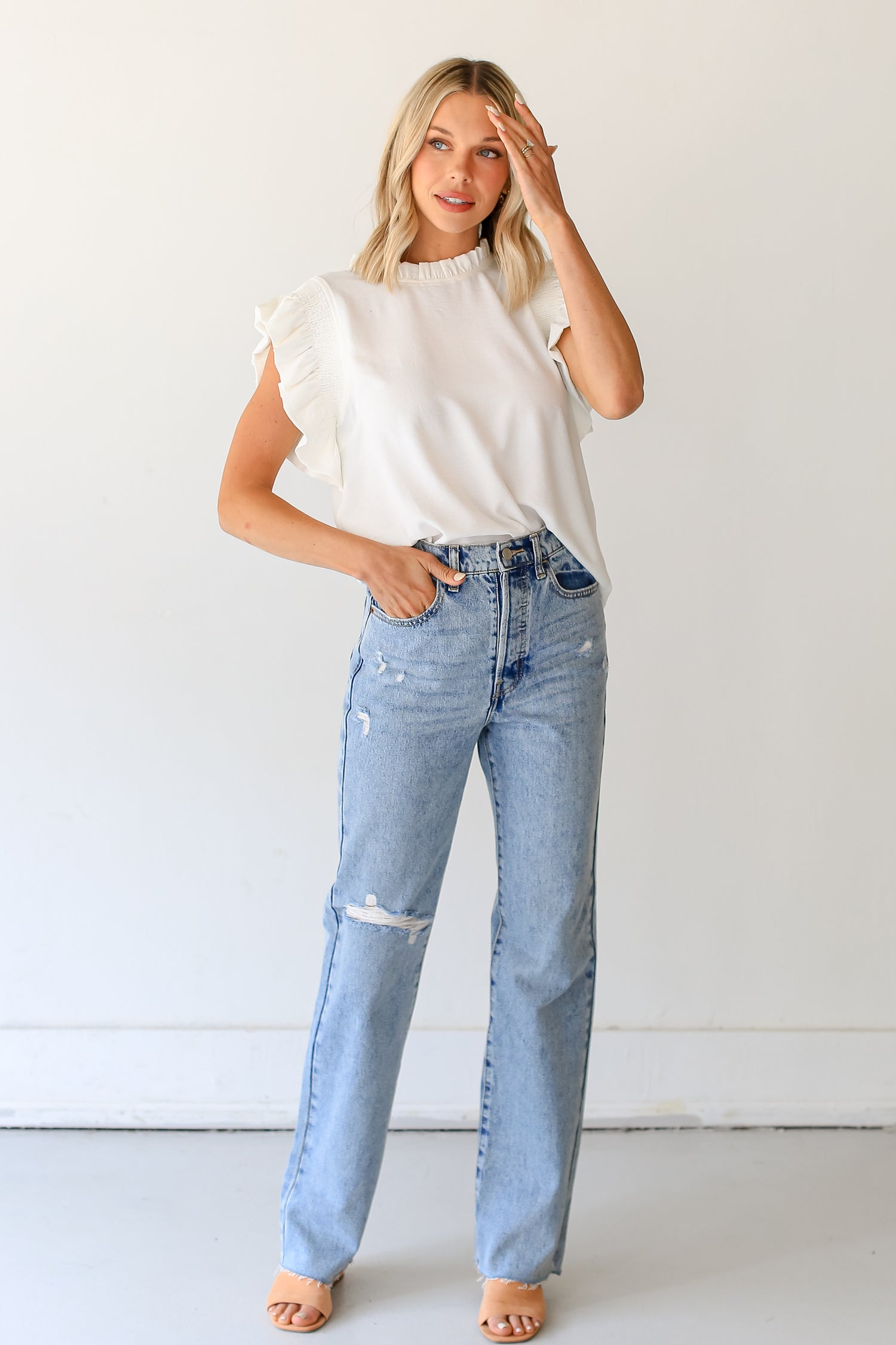 Distressed Dad Jeans front view