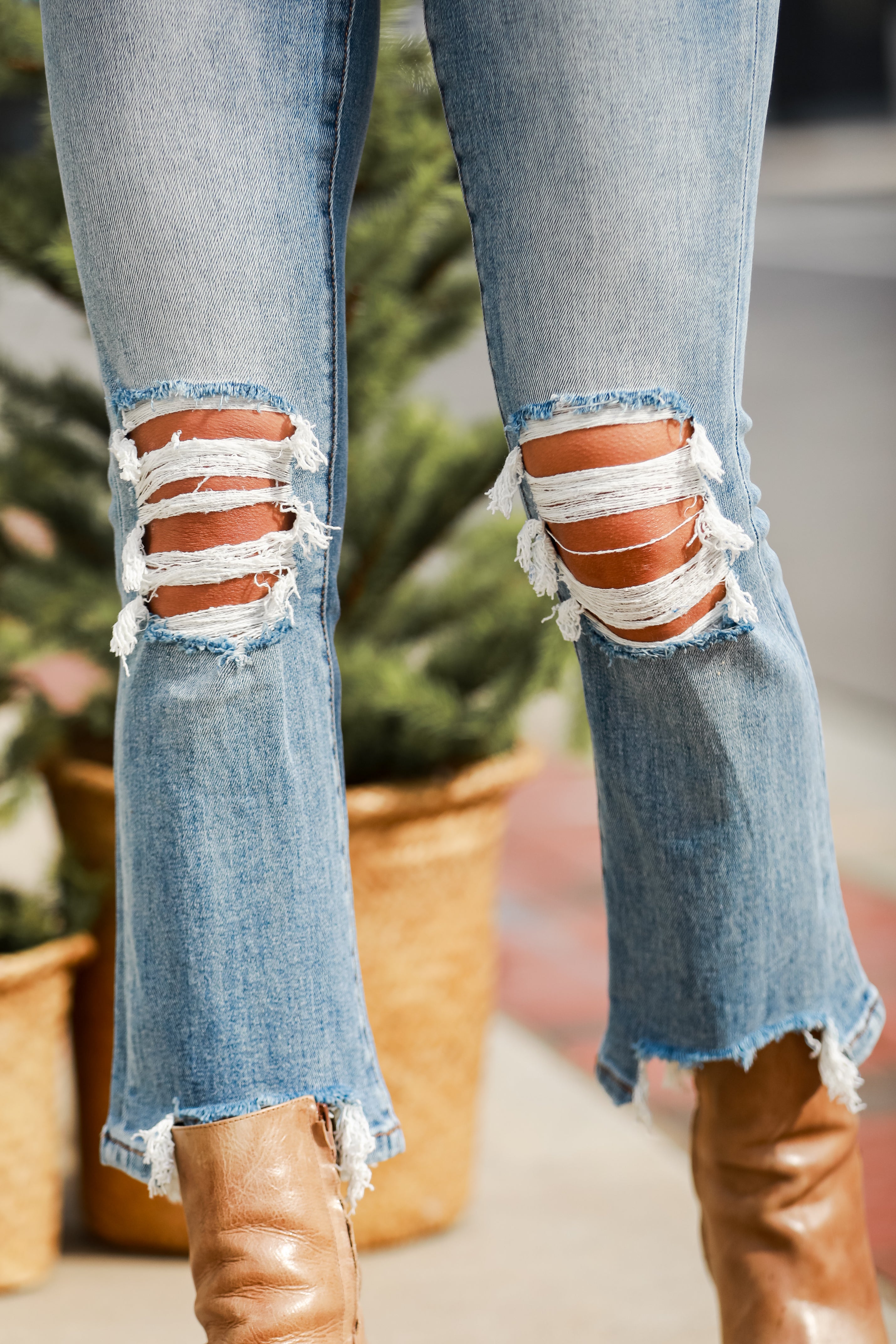 cute Light Wash Distressed Kick Flare Jeans