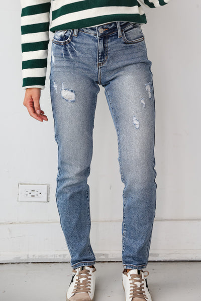 Light Wash Distressed Slim Jeans