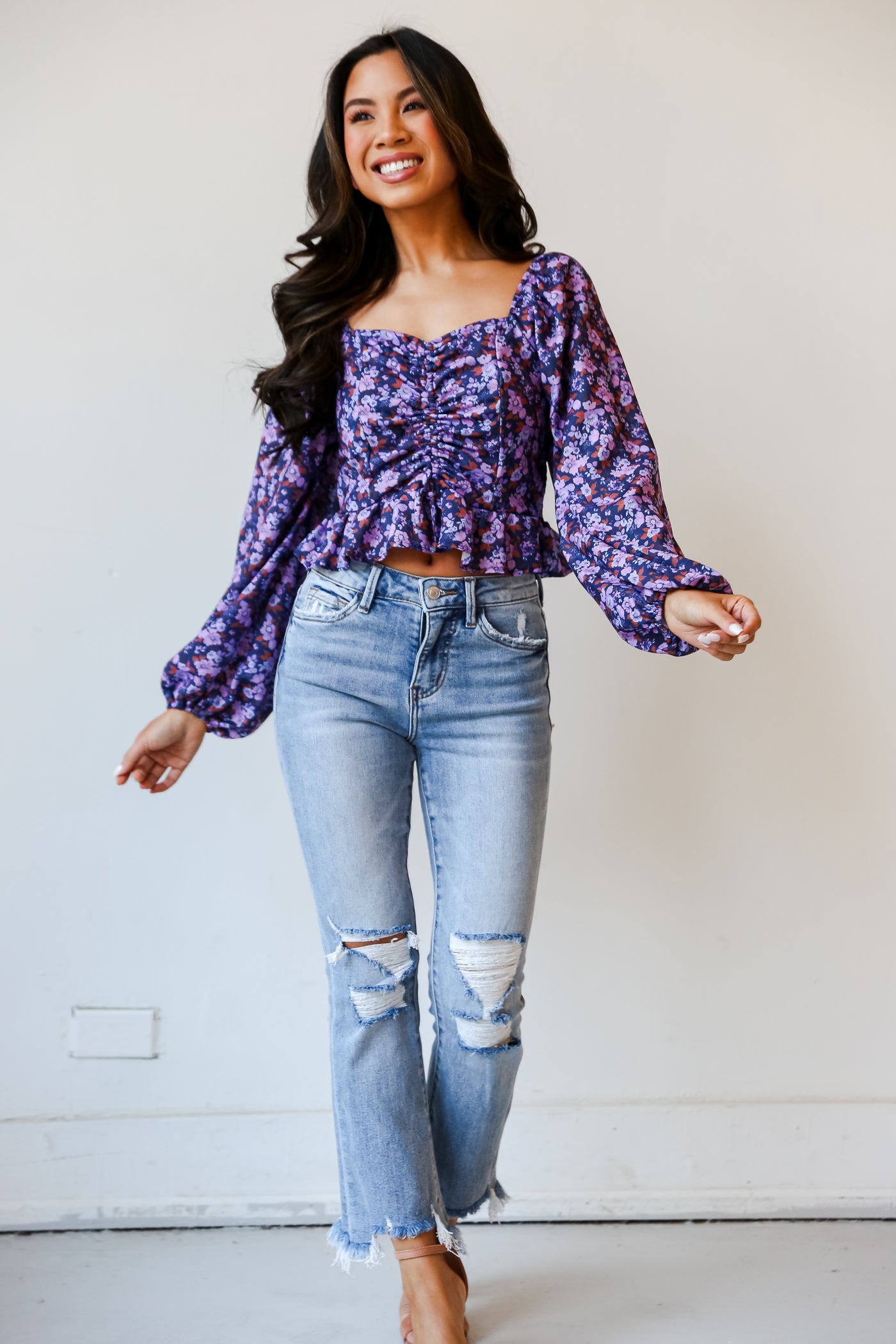 high waisted Light Wash Distressed Crop Flare Jeans