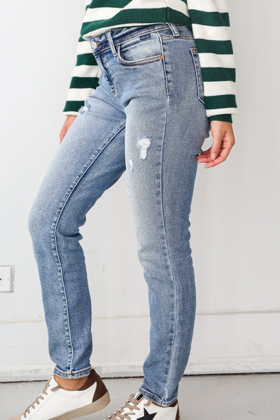 Light Wash Distressed Slim Jeans side view