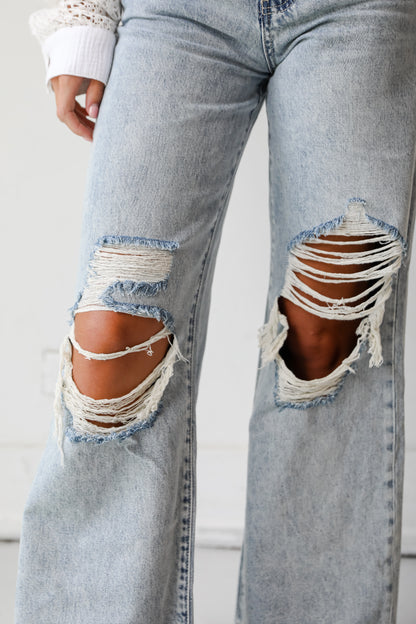 Light Wash Super High-Rise Wide Leg Distressed Jeans ShopDressUp