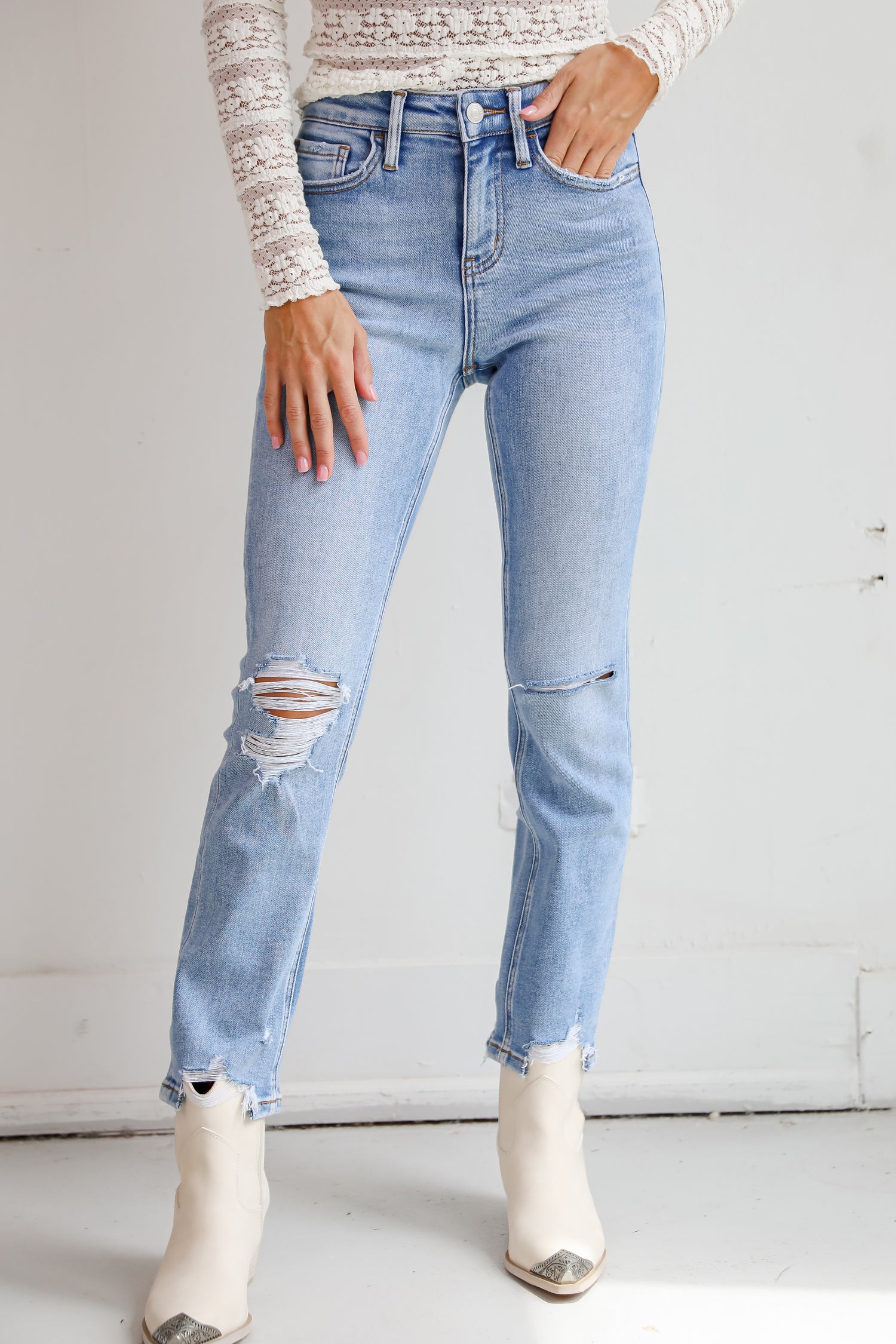 Medium Wash Distressed Slim Straight Jeans Vervet Jeans