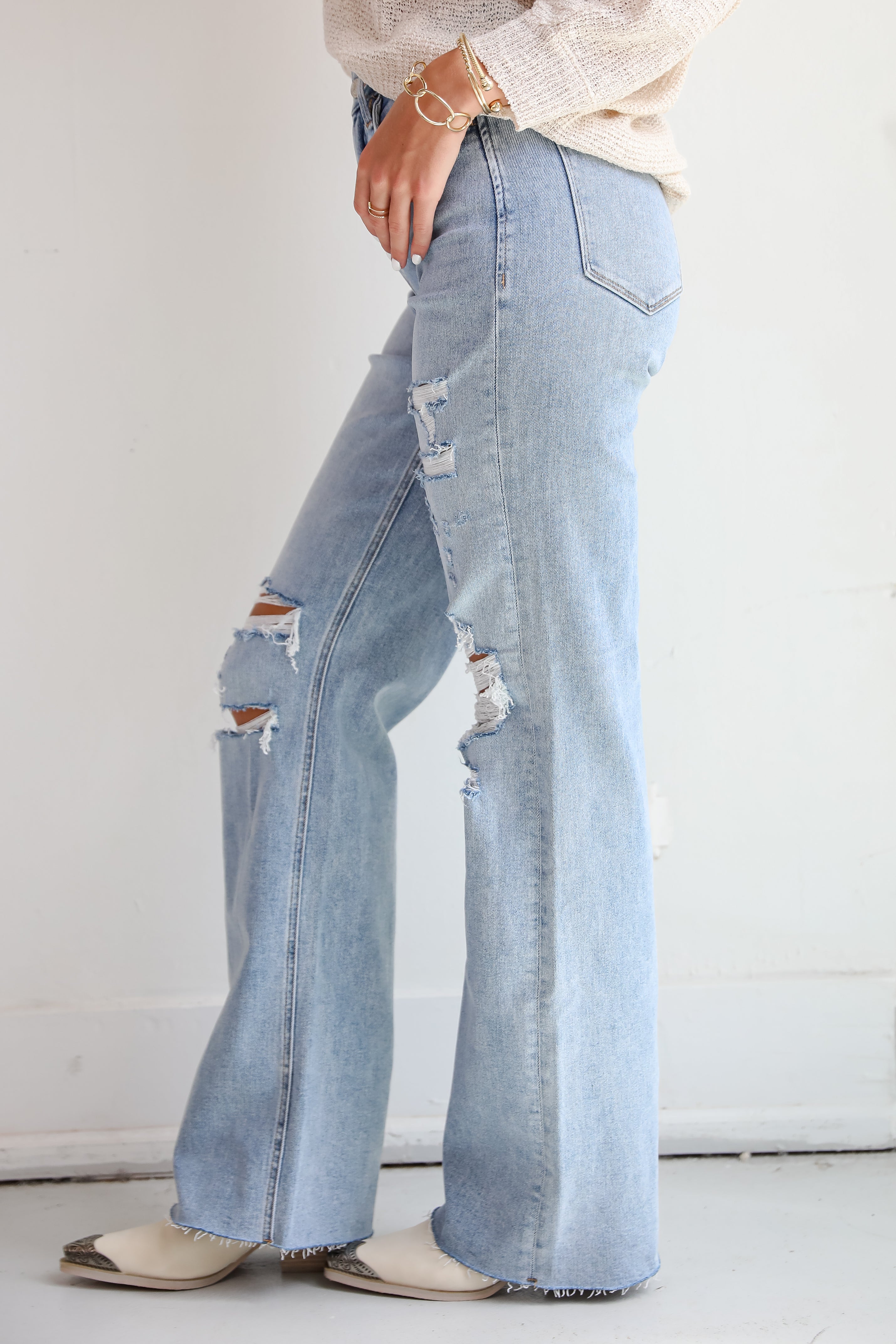 Parker Light Wash Distressed 90s Vintage Flare Jeans