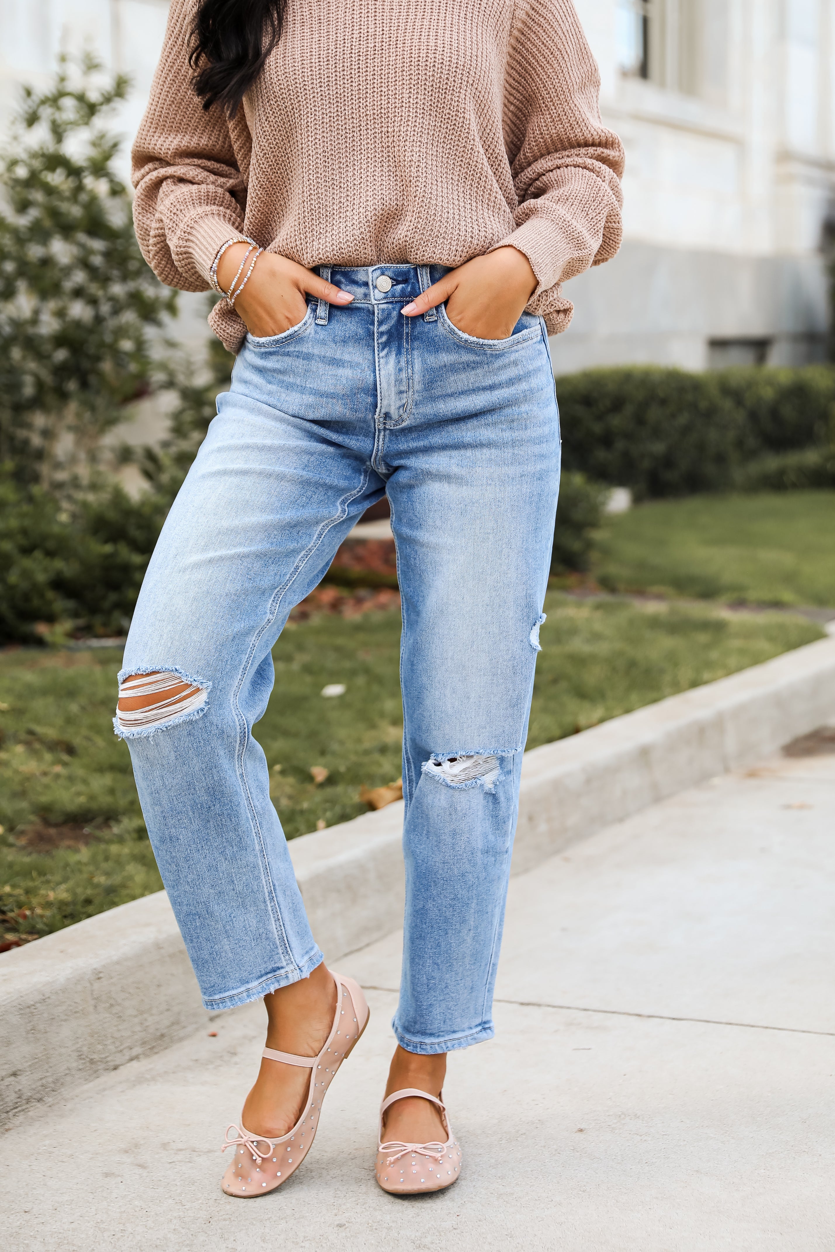 Madelyn Light Wash Distressed Super High Rise Barrel Jeans