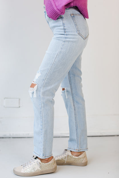 light wash Distressed Straight Leg Jeans side view