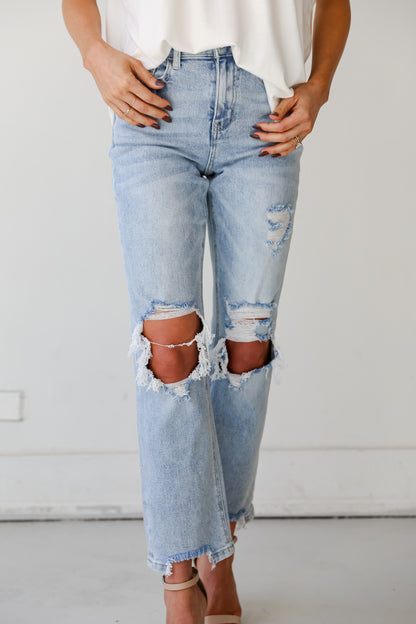 womens Light Wash Distressed 90s Vintage Dad Jeans Vervet Denim