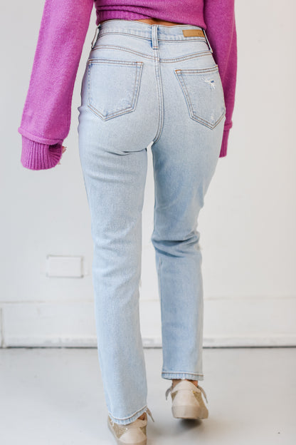 light wash Distressed Straight Leg Jeans back view