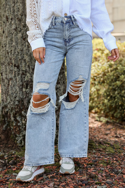 Hadley Light Wash Super High-Rise Wide Leg Distressed Jeans