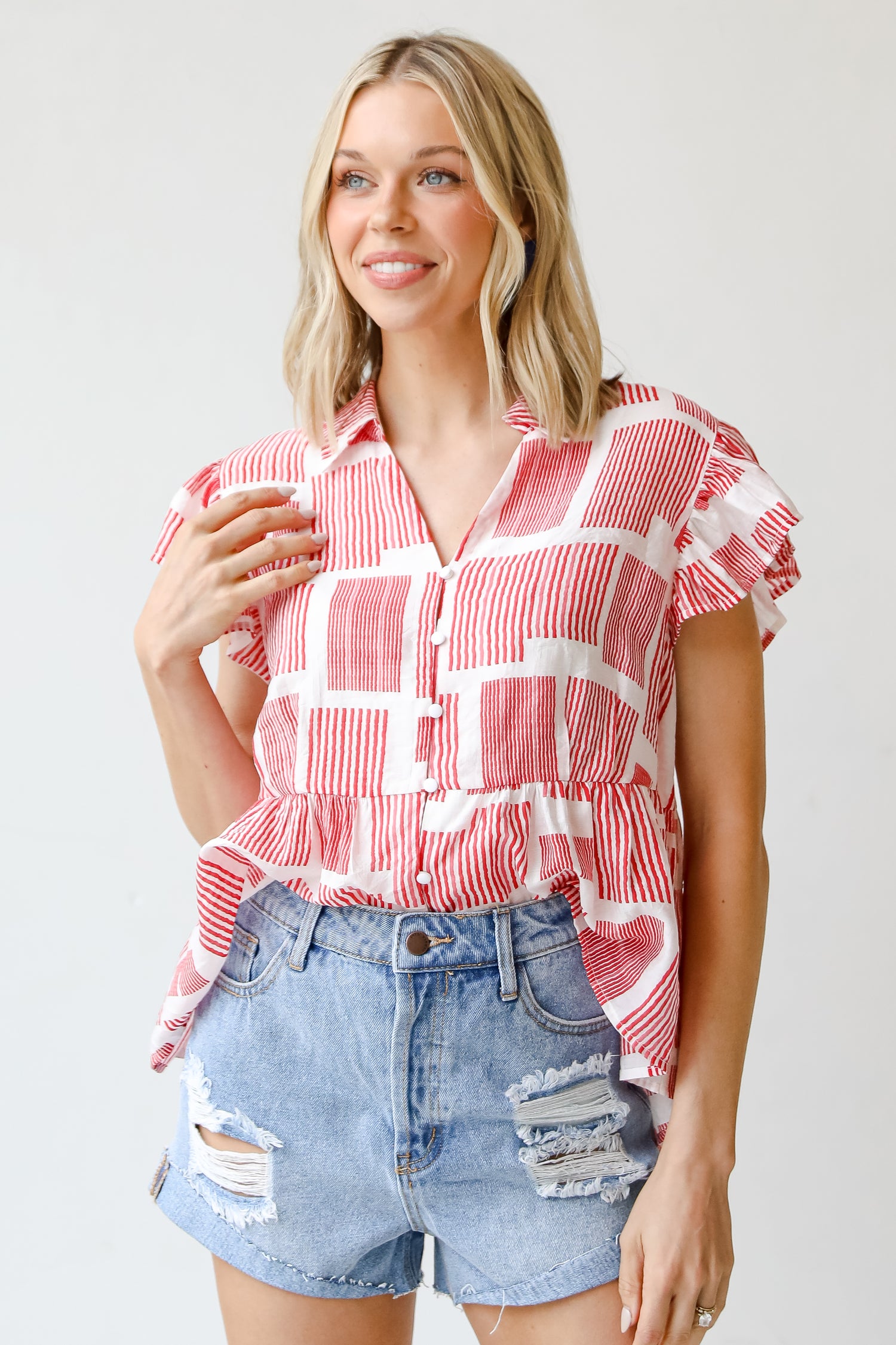 Distressed Denim Shorts front view