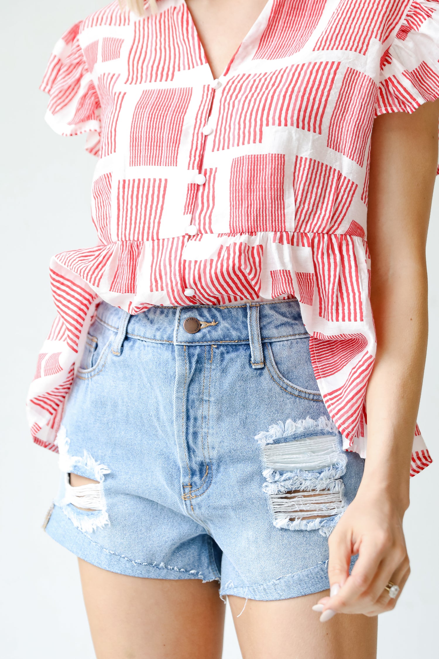 Distressed Denim Shorts front view