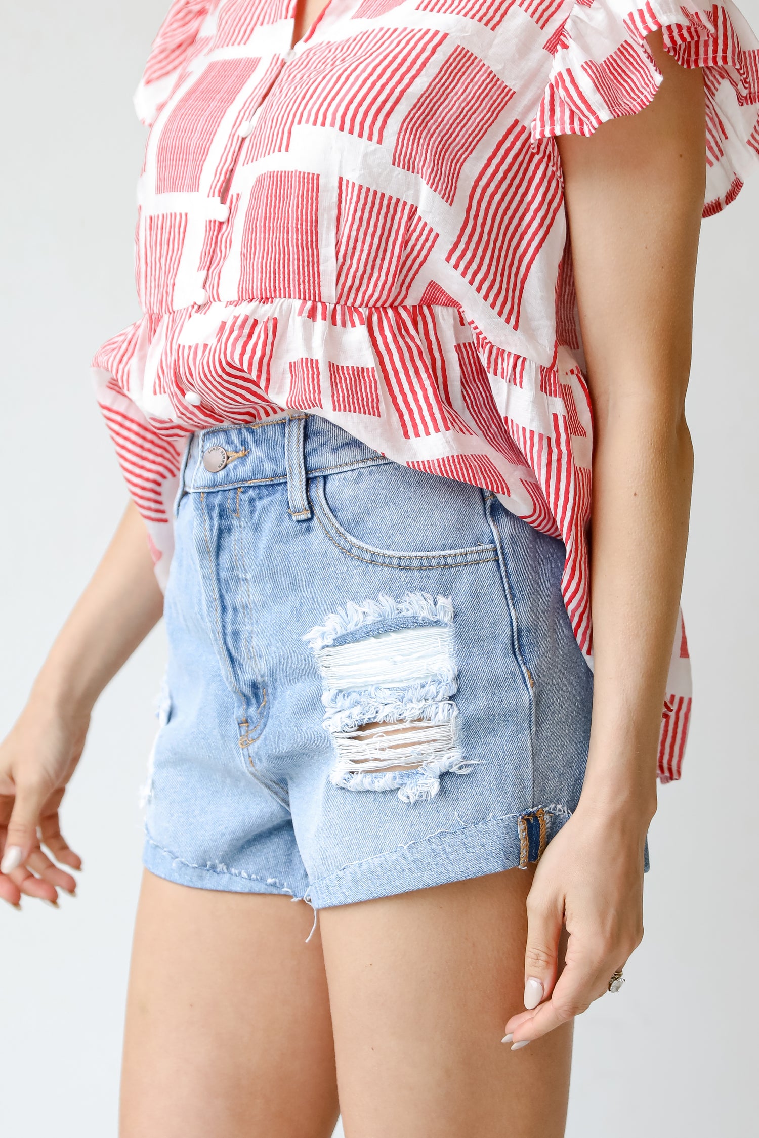 Distressed Denim Shorts side view