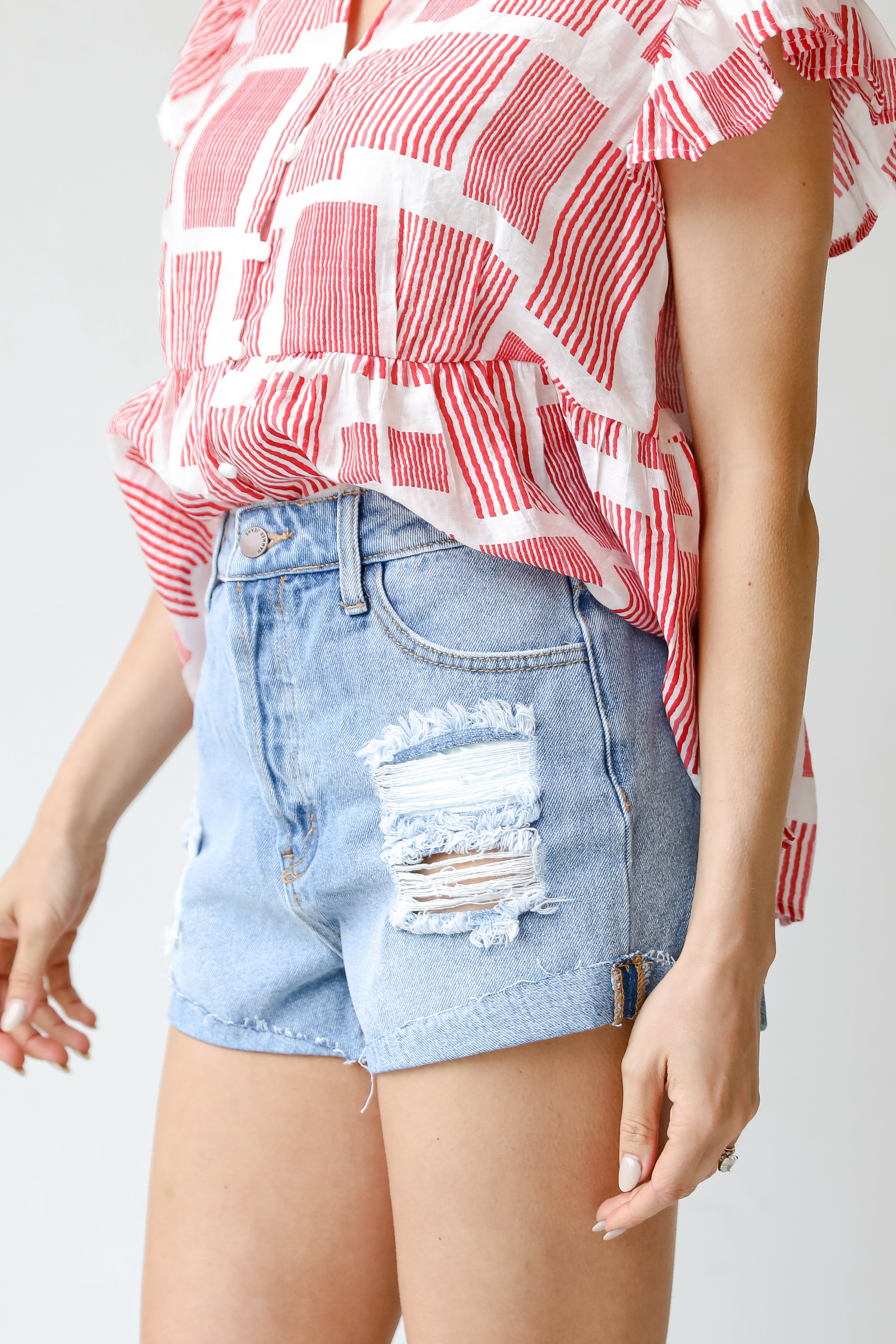 Distressed Denim Shorts side view